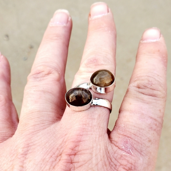 New Golden Rutile Adjustable 925 Silver Ring. - Picture 14 of 16